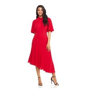 🆕 Elegant Maggy London Cranberry Midi Dress Twist Neckline size 12